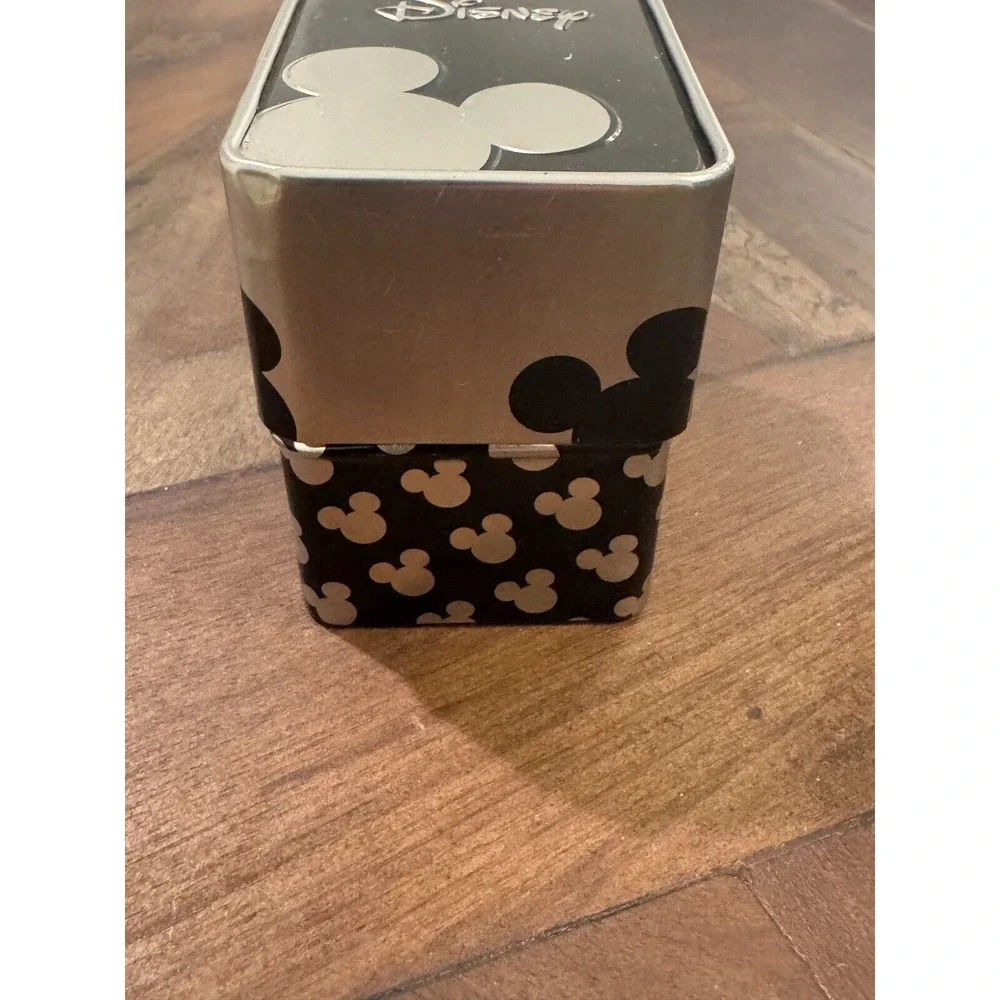 Disney Mickey Mouse Analog‎ Watch 3D Dial Black Leather Band in Tin Box